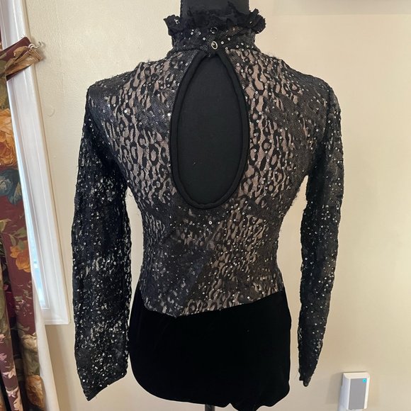 Black Lace Sparkle One piece Jazz/Musical Theater/Tap/Acro Costume - Picture 2 of 5